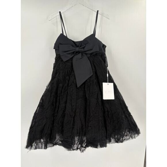 NWT MAC DUGGAL Dress Size 2 Evening Gown Black Mini Tulle Satin Bow Fit Flare - Picture 3 of 8